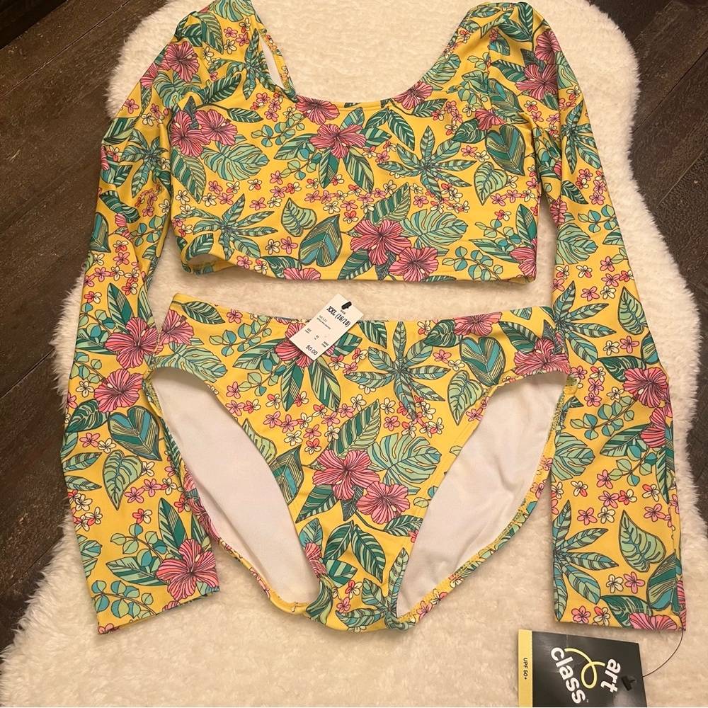 Art Class Girls 2-Piece Swimsuit Long Sleeve Rash Guard Bikini Set XXL 16/18
